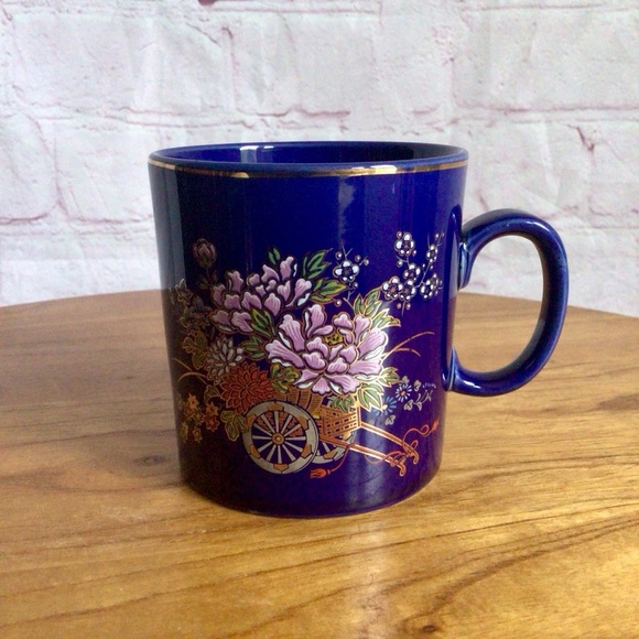 Vintage Cobalt Blue Porcelain Mug with Floral Design - Japan - Picture 1 of 8